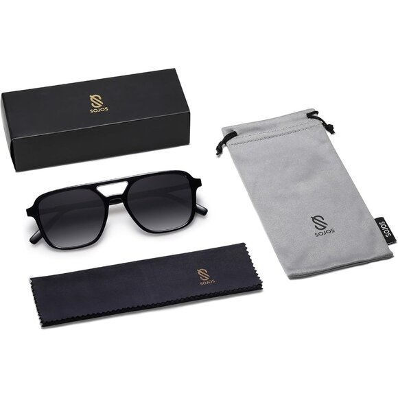 Sojos Women Mens Black Trendy Rectangle Retro Aviator Shades Sunglasses - Picture 7 of 7